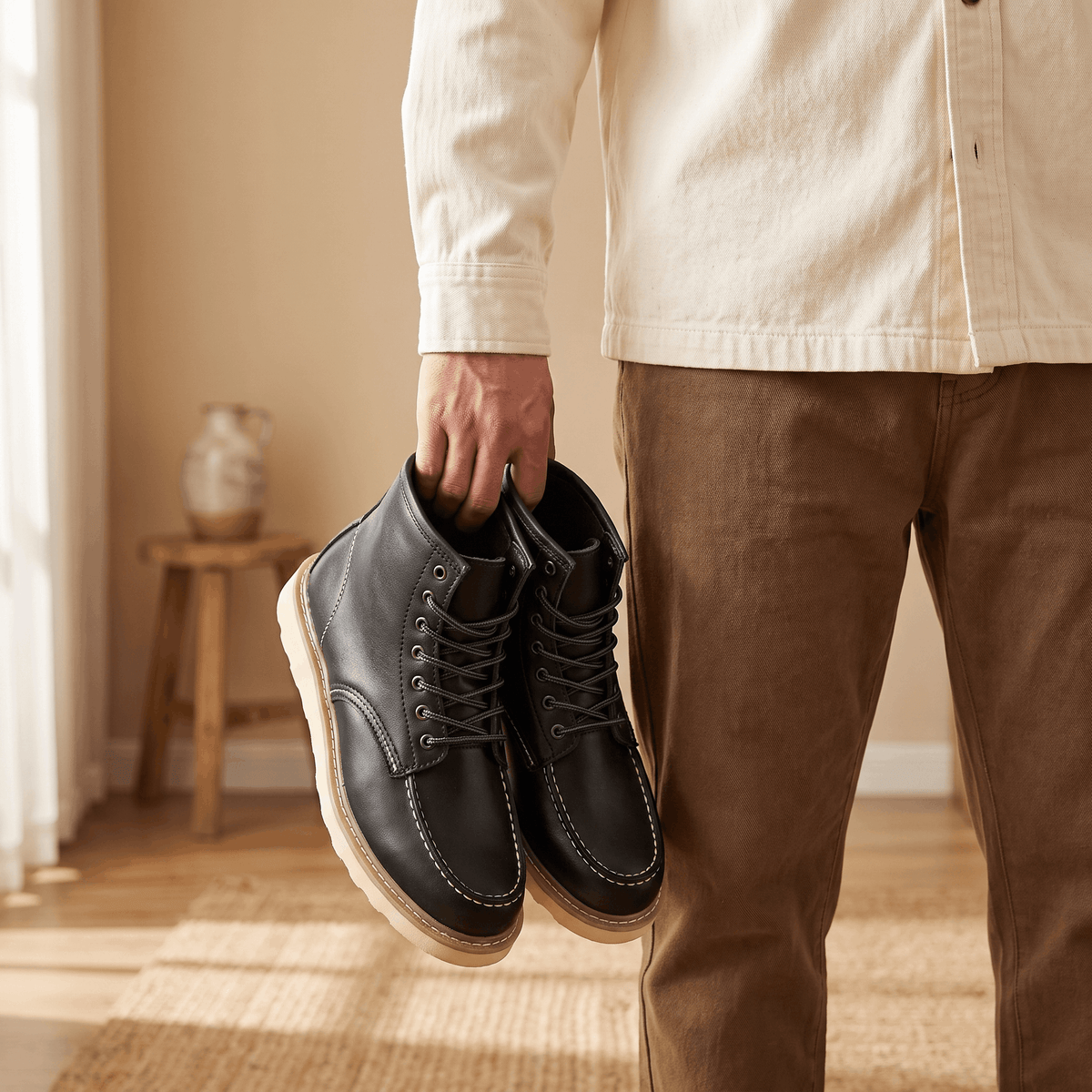Retro Ankle Boots with Stacked Heel for Men