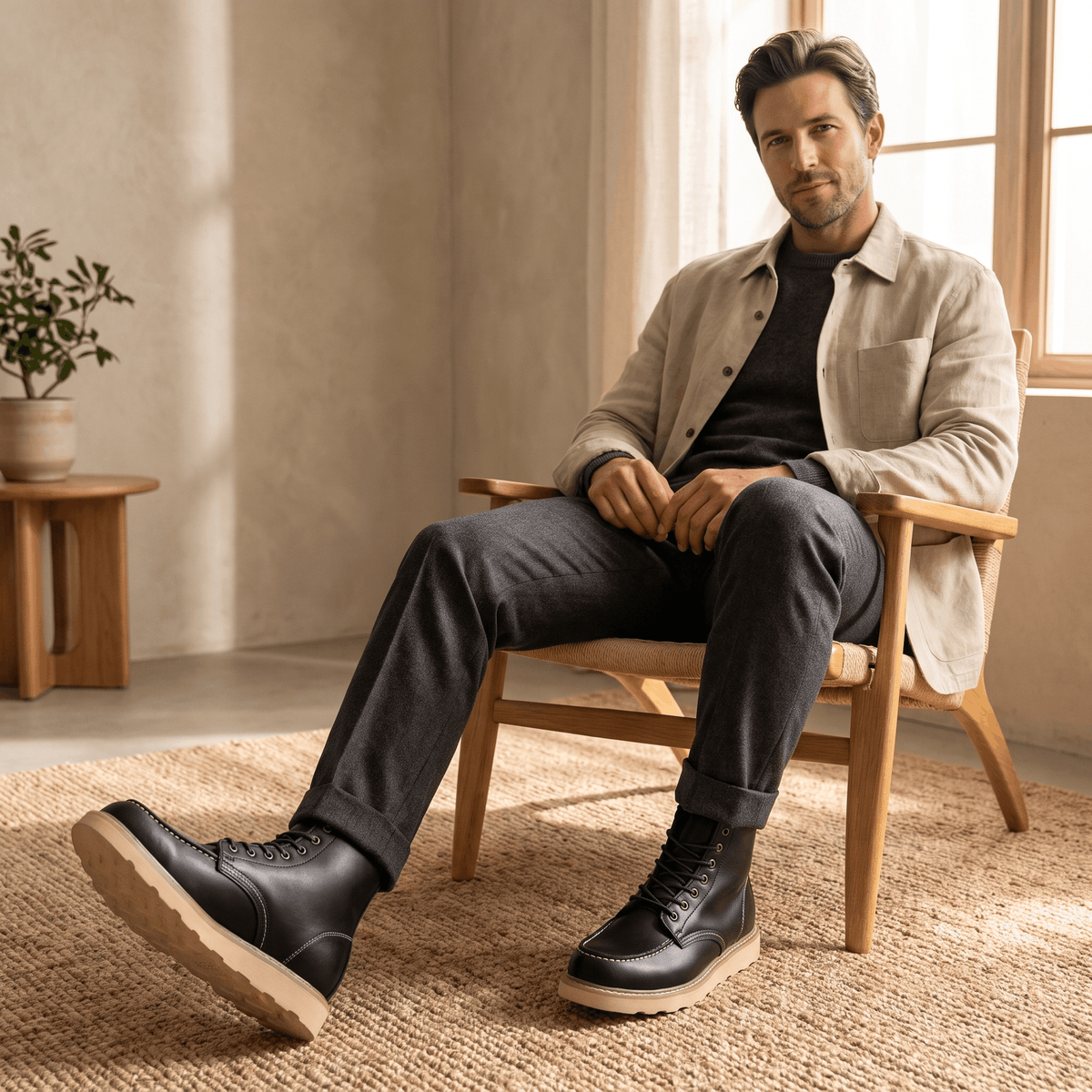 Retro Ankle Boots with Stacked Heel for Men