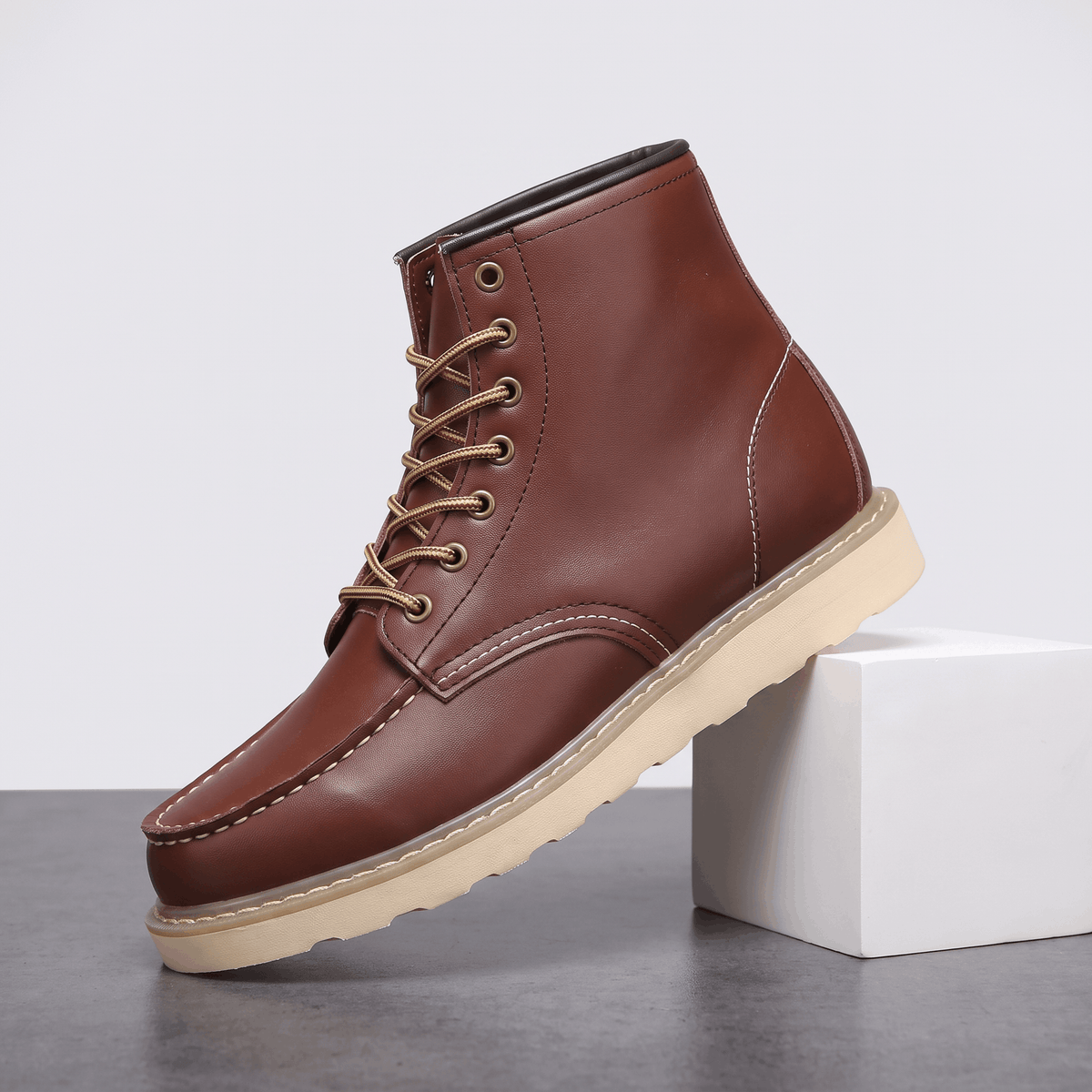 Retro Ankle Boots with Stacked Heel for Men - dark brown