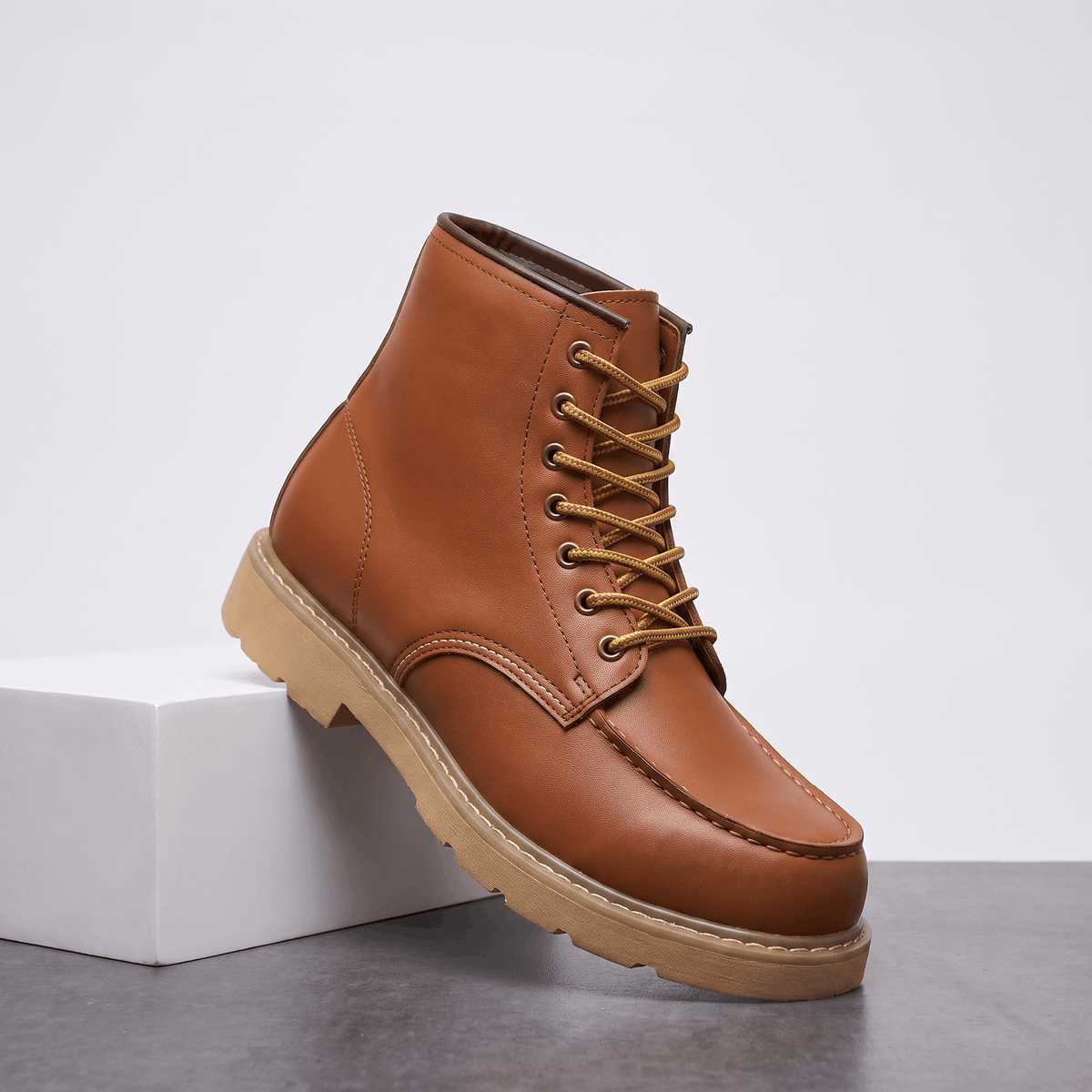 Retro Ankle Boots with Stacked Heel for Men - khaki