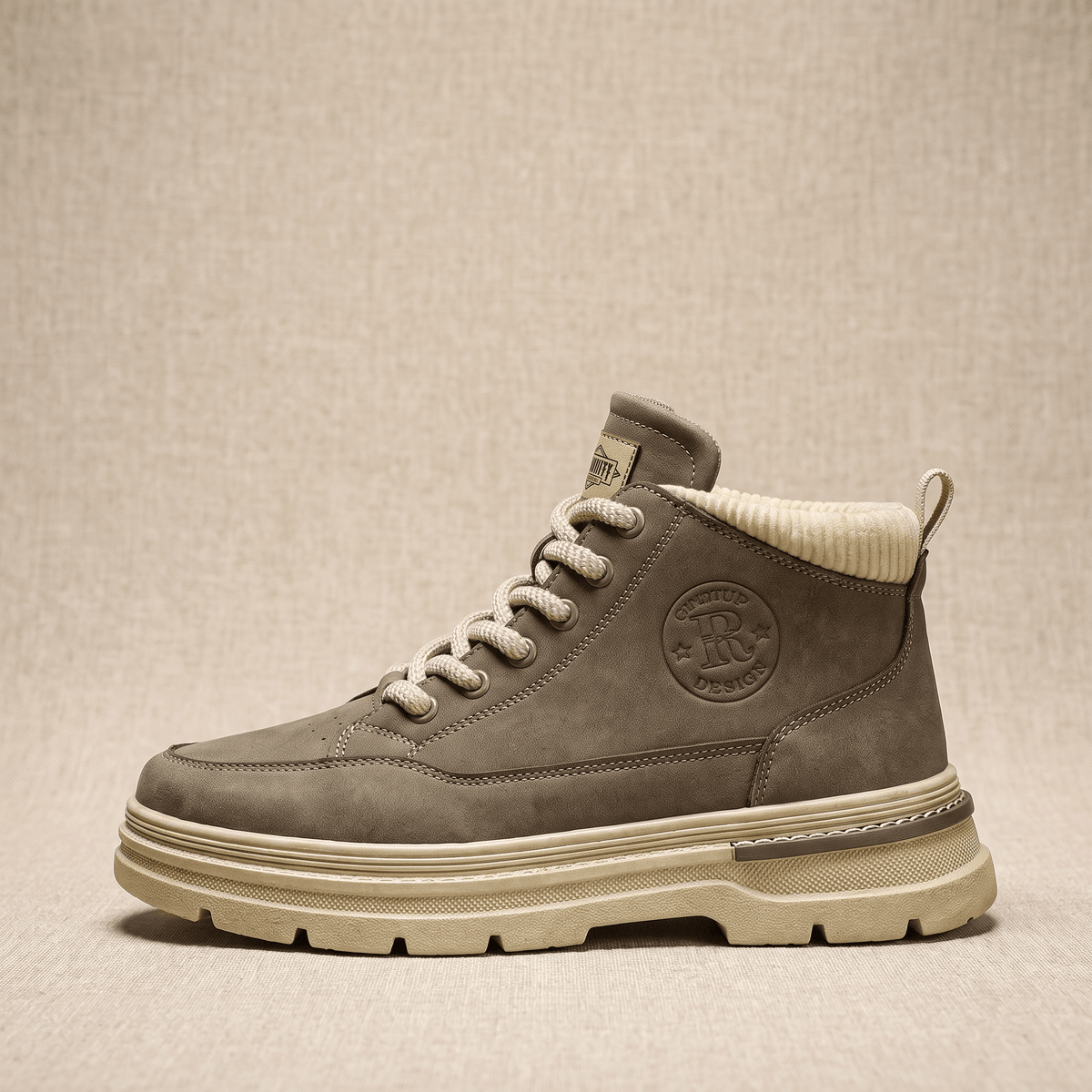 Lined Suede Winter Boots with Lugged Sole for Men