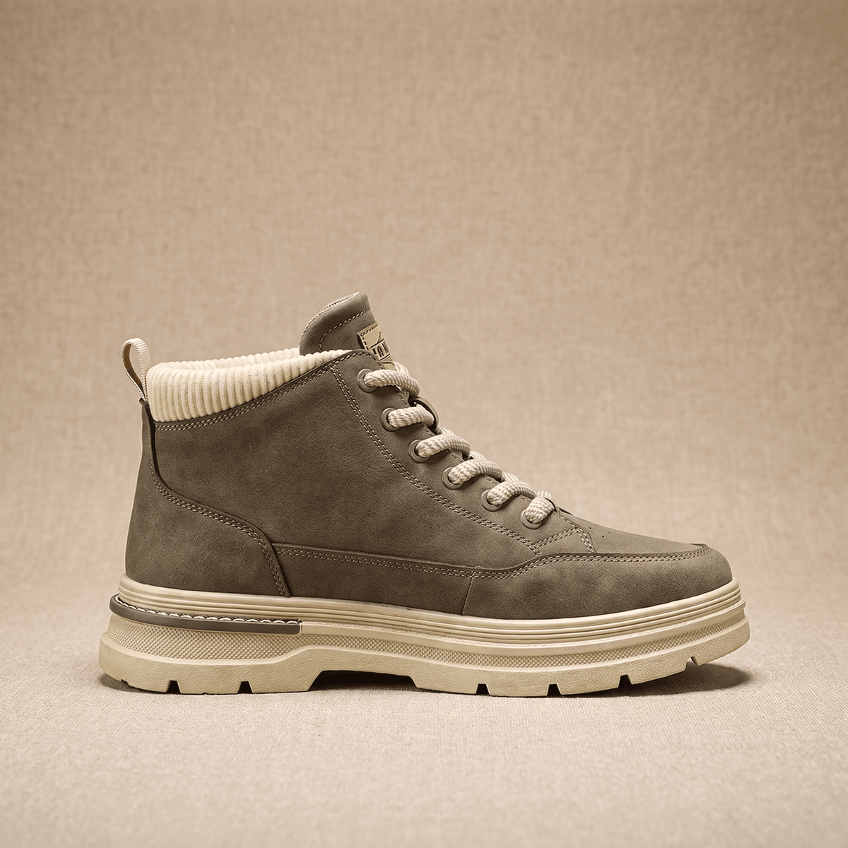 Lined Suede Winter Boots with Lugged Sole for Men