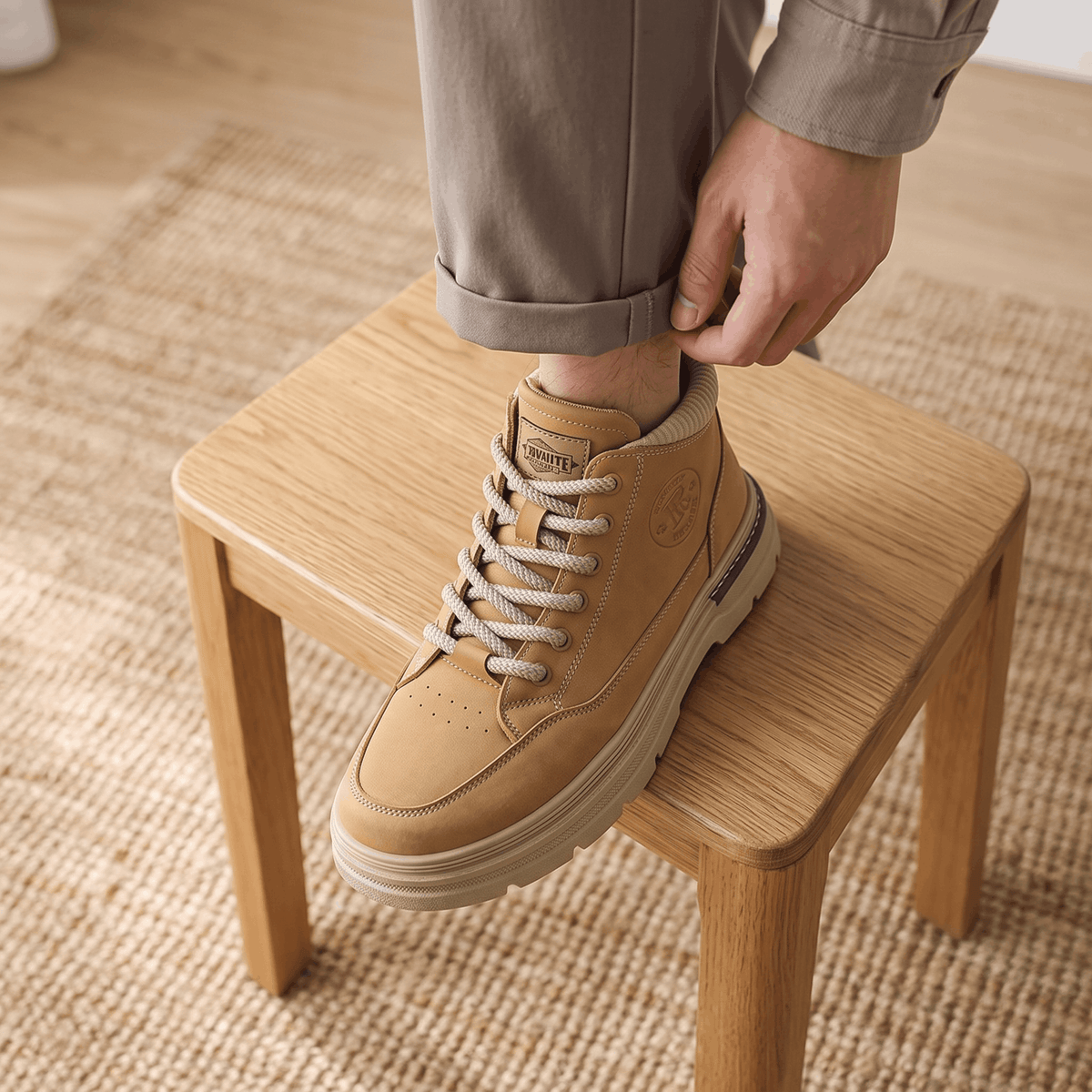 Lined Suede Winter Boots with Lugged Sole for Men