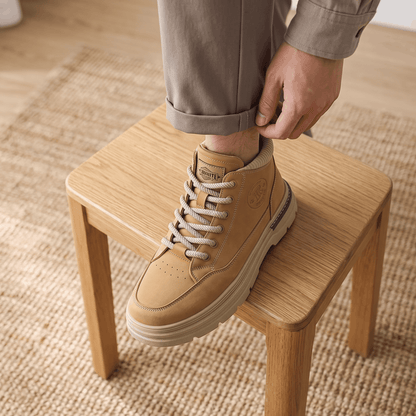 Lined Suede Winter Boots with Lugged Sole for Men
