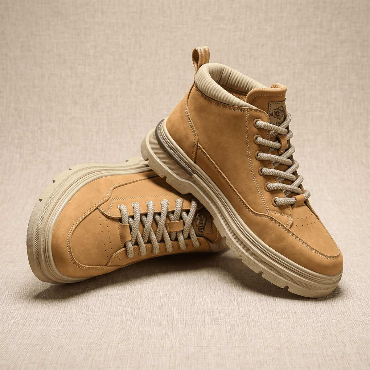 Lined Suede Winter Boots with Lugged Sole for Men