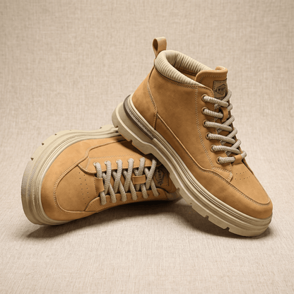 Lined Suede Winter Boots with Lugged Sole for Men