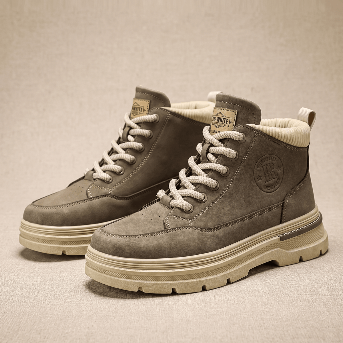 Lined Suede Winter Boots with Lugged Sole for Men