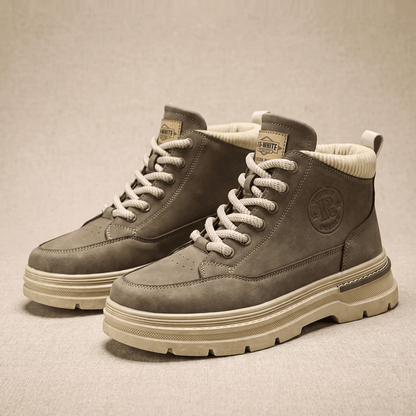 Lined Suede Winter Boots with Lugged Sole for Men