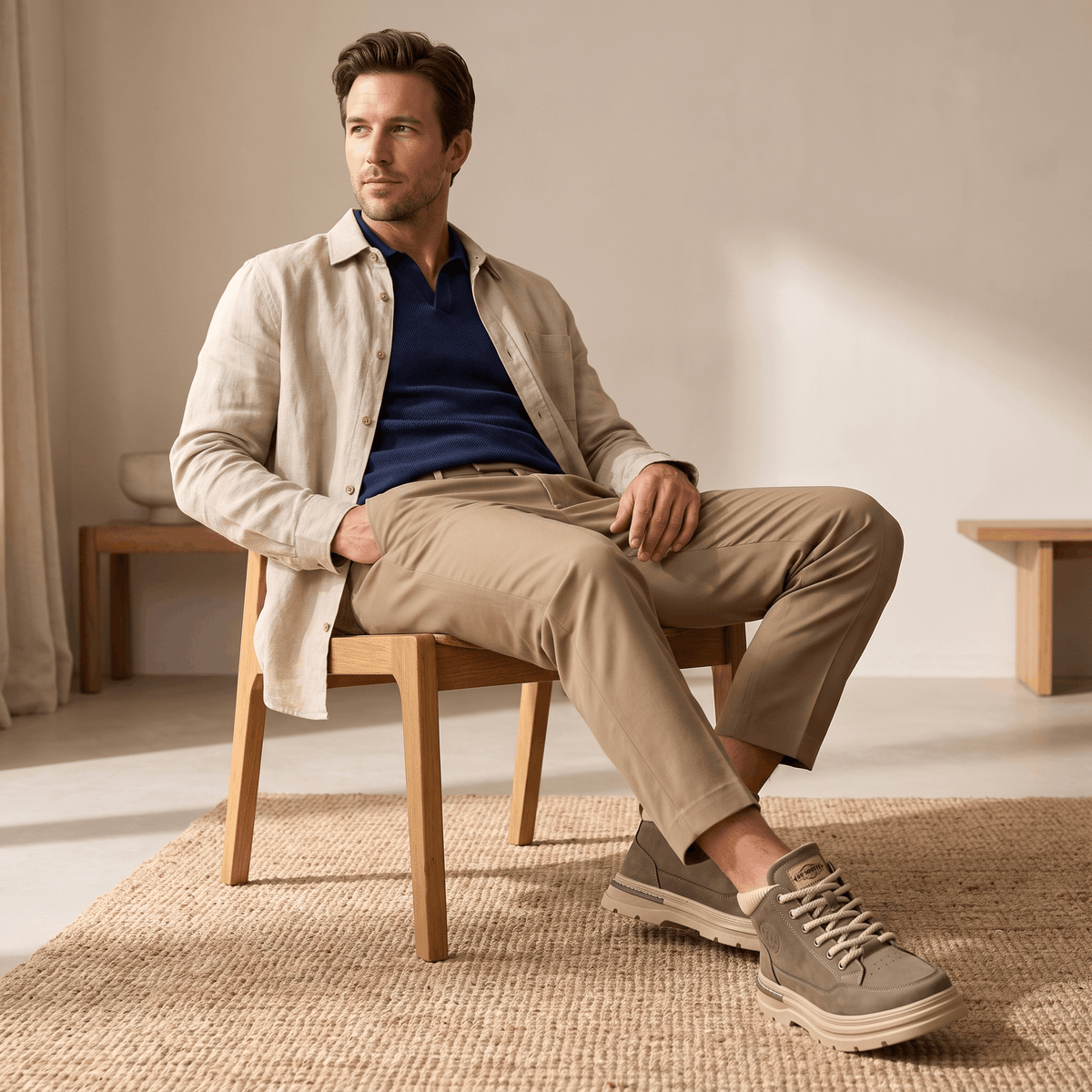 Lined Suede Winter Boots with Lugged Sole for Men