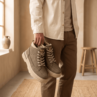Lined Suede Winter Boots with Lugged Sole for Men