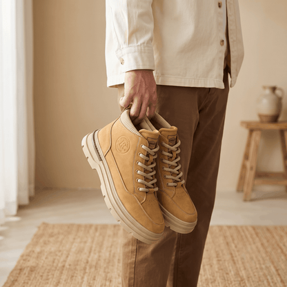 Lined Suede Winter Boots with Lugged Sole for Men