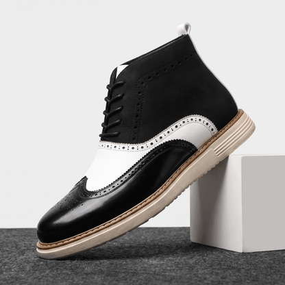 Brogue Detail Lace Up Leather Boots for Men - black