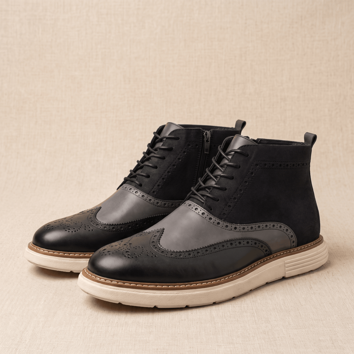 Brogue Detail Lace Up Leather Boots for Men