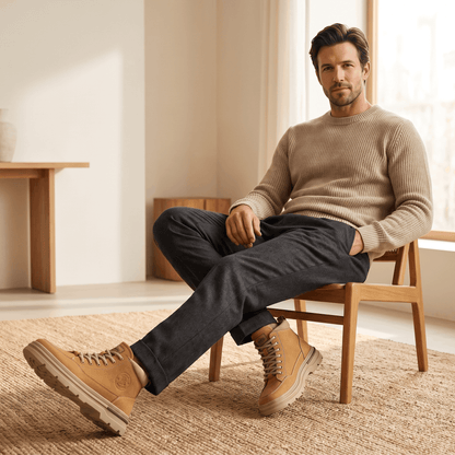 Lined Suede Winter Boots with Lugged Sole for Men