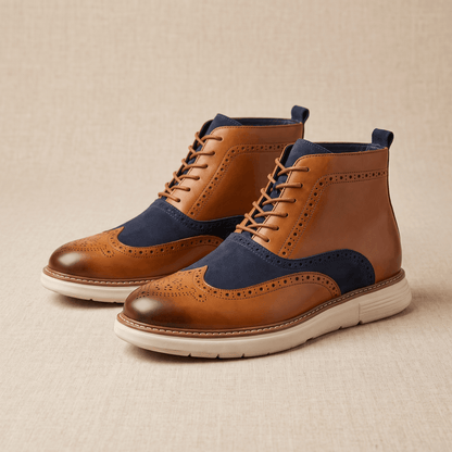 Brogue Detail Lace Up Leather Boots for Men
