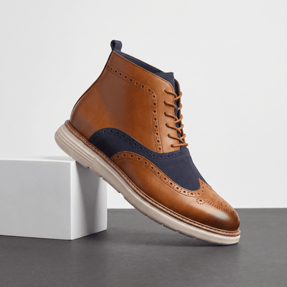 Brogue Detail Lace Up Leather Boots for Men - brown