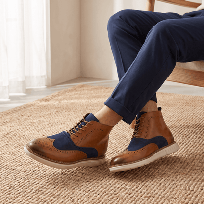 Brogue Detail Lace Up Leather Boots for Men