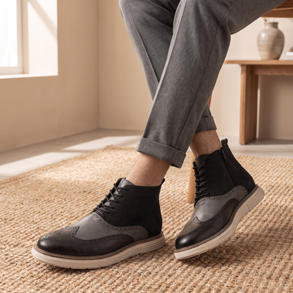 Brogue Detail Lace Up Leather Boots for Men