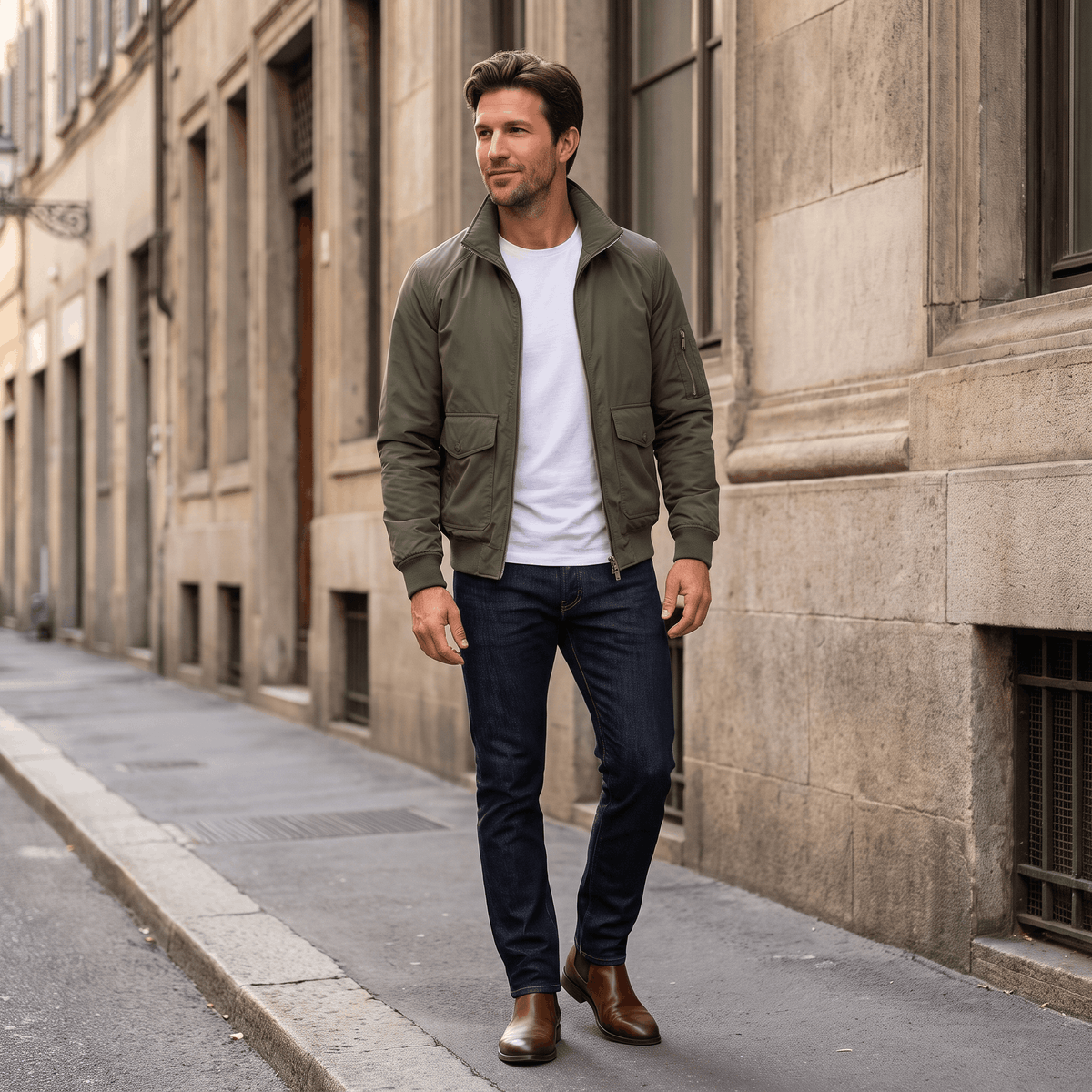 Men's stand collar bomber jacket with flap pockets
