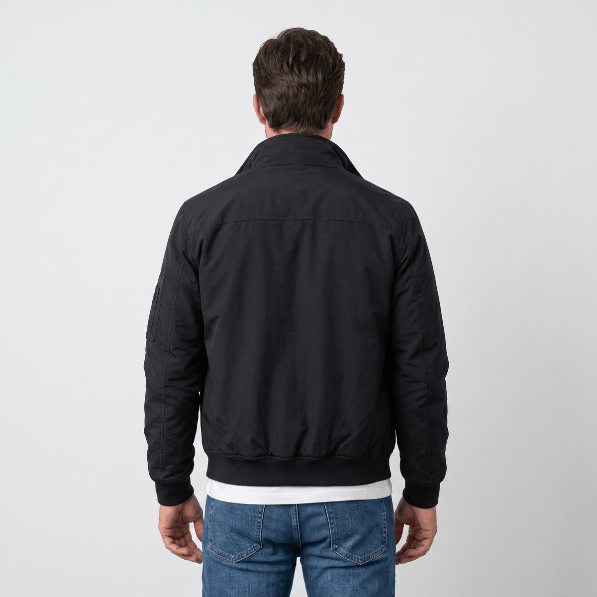 Men's stand collar bomber jacket with flap pockets