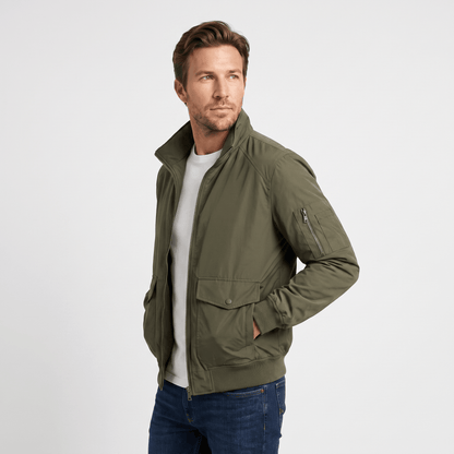 Men's stand collar bomber jacket with flap pockets