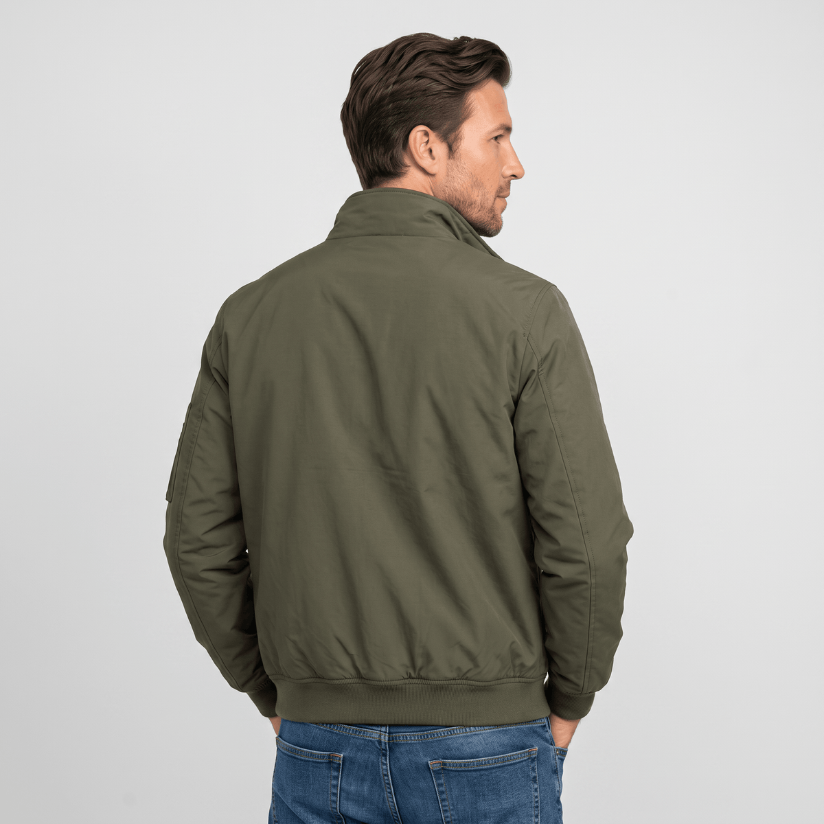 Men's stand collar bomber jacket with flap pockets
