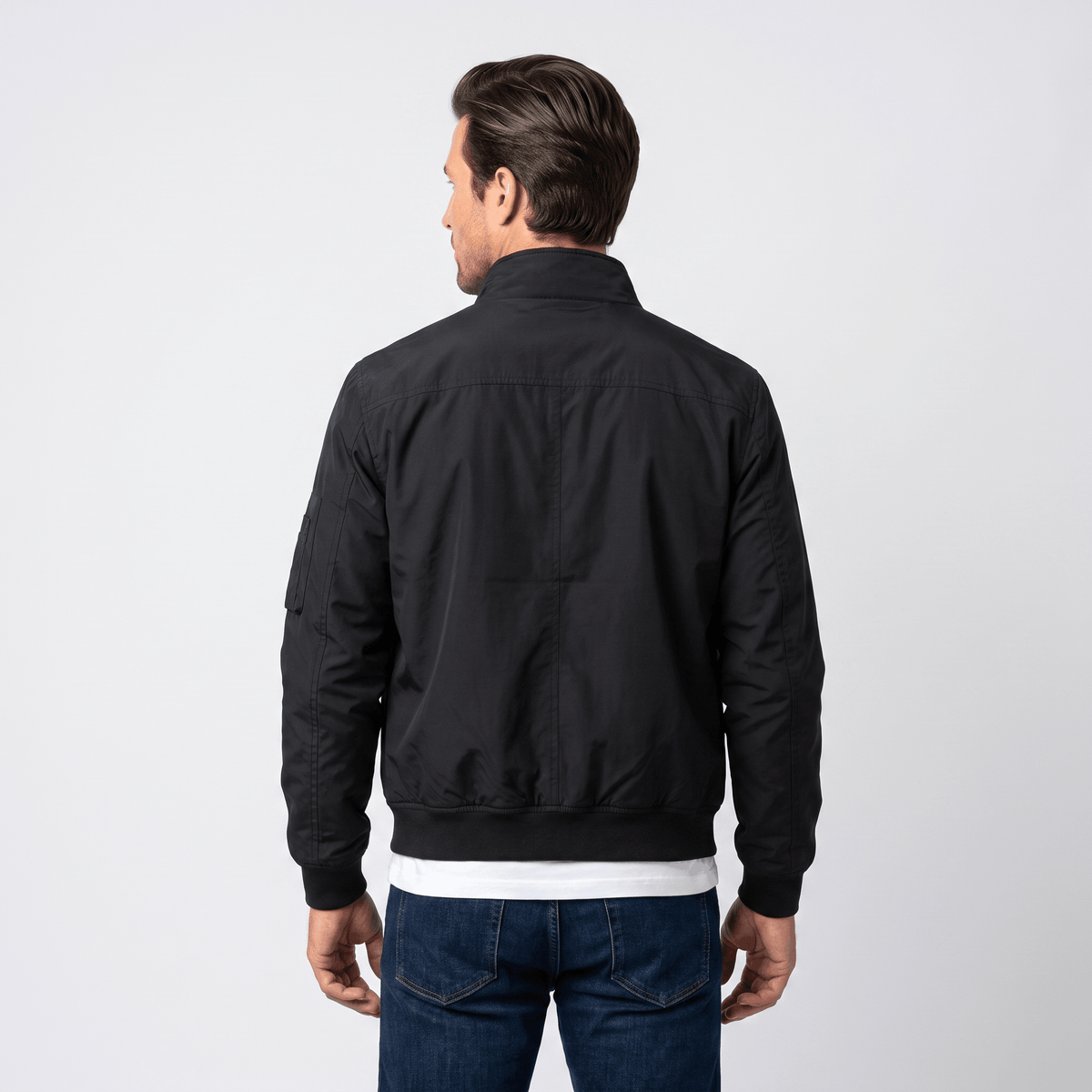 Men's stand collar bomber jacket with flap pockets