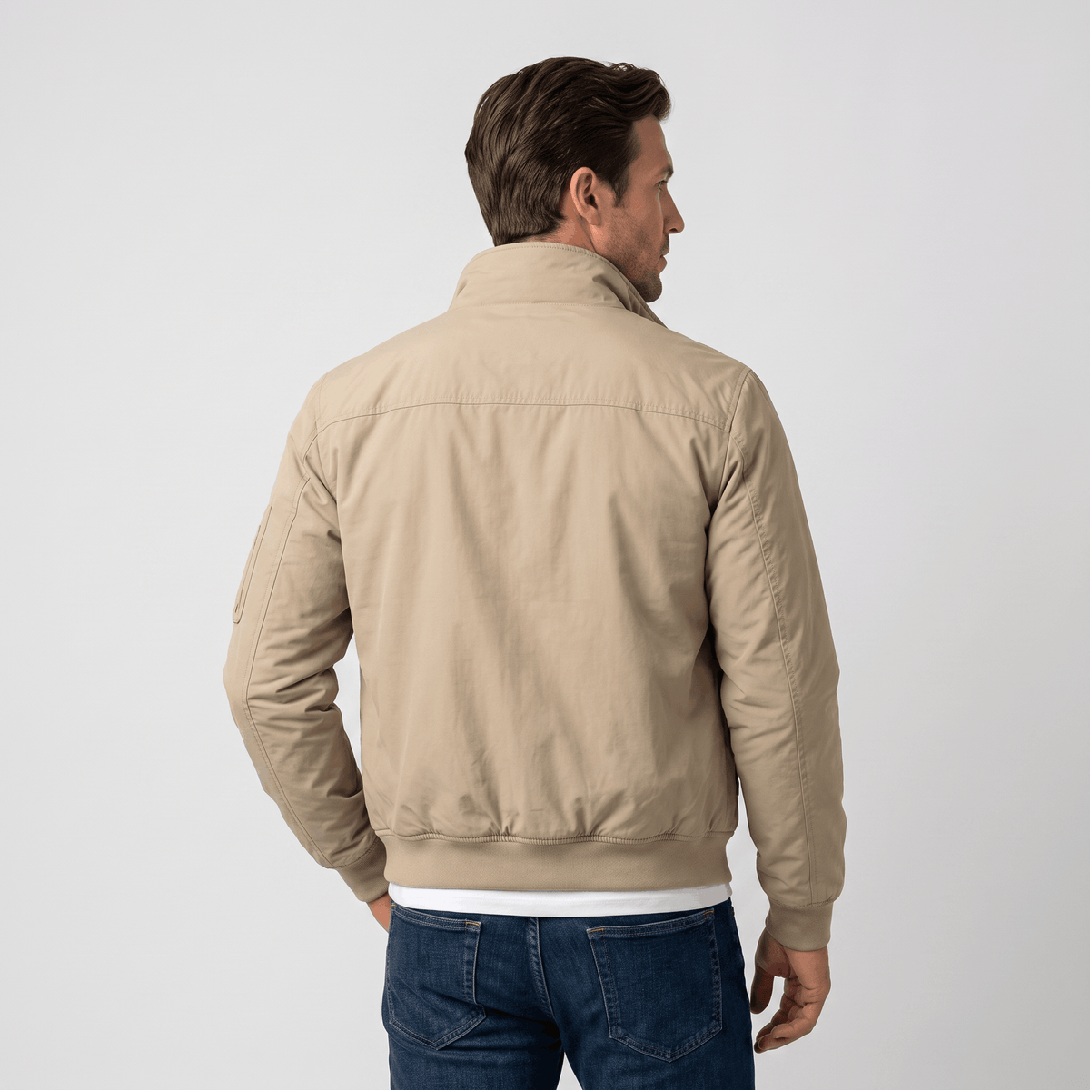 Men's stand collar bomber jacket with flap pockets