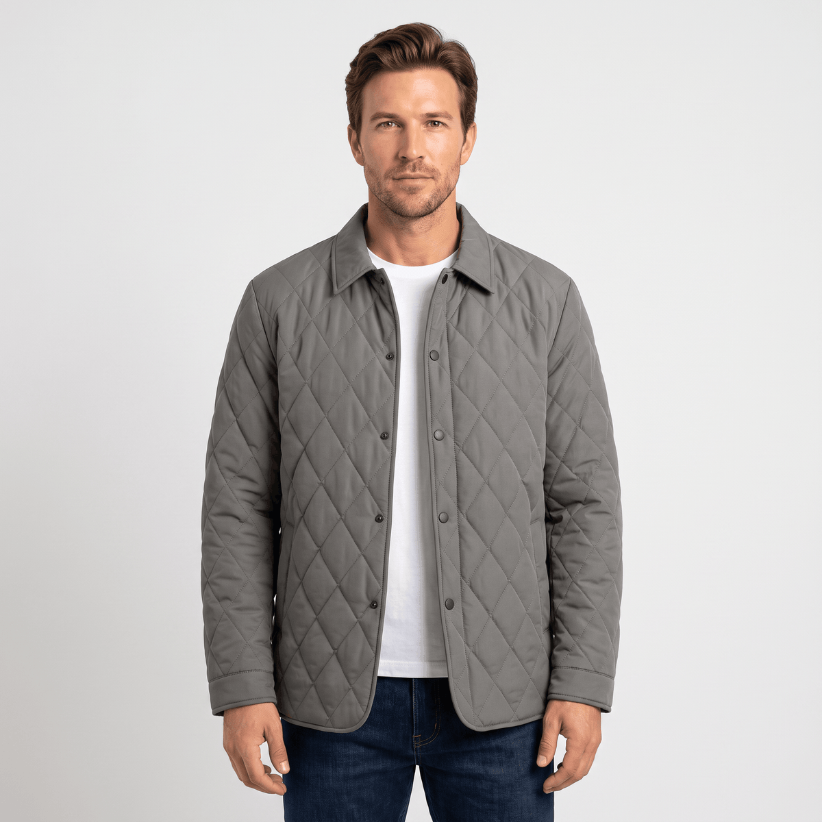 Men's diamond quilted hip length jacket - gray