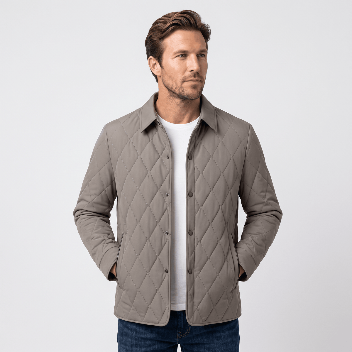 Men's diamond quilted hip length jacket - beige