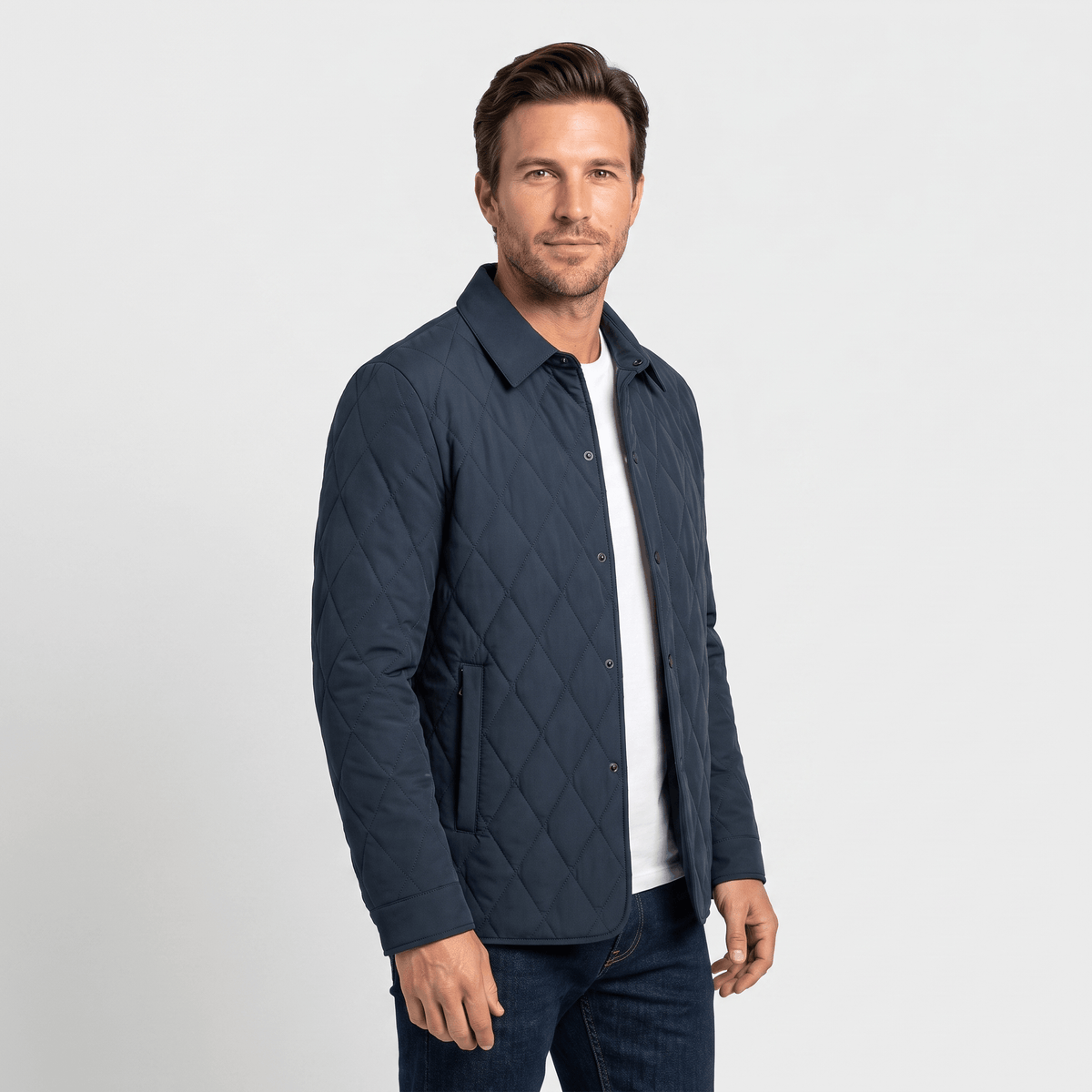 Men's diamond quilted hip length jacket - dark blue
