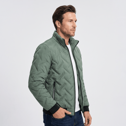 Men's chevron quilted bomber jacket with stand collar