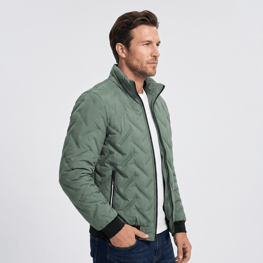 Men's chevron quilted bomber jacket with stand collar