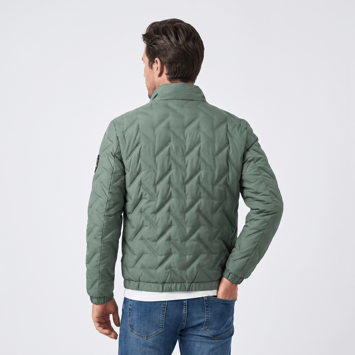 Men's chevron quilted bomber jacket with stand collar