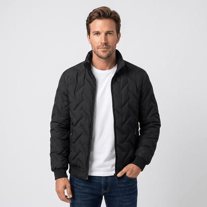 Men's chevron quilted bomber jacket with stand collar