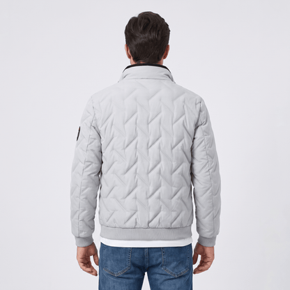 Men's chevron quilted bomber jacket with stand collar