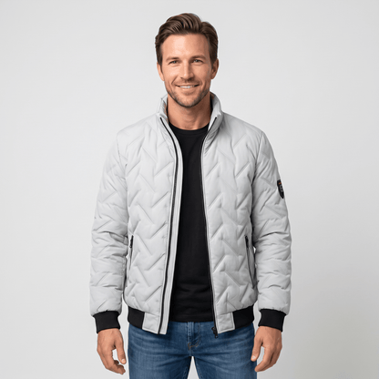 Men's chevron quilted bomber jacket with stand collar - gray