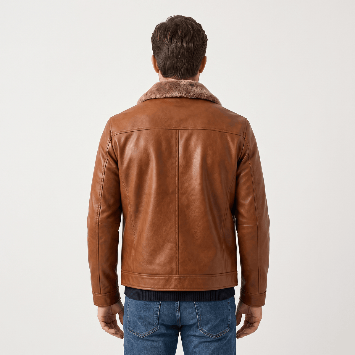 Men's leather look jacket with shearling collar