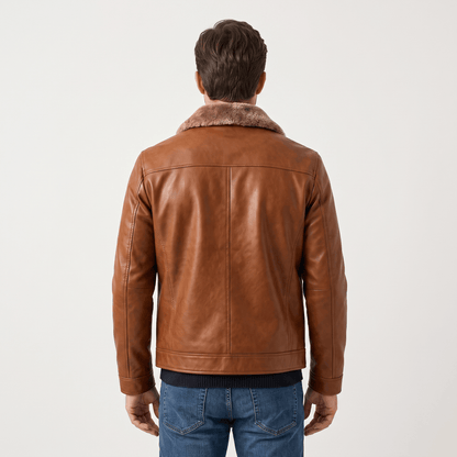 Men's leather look jacket with shearling collar