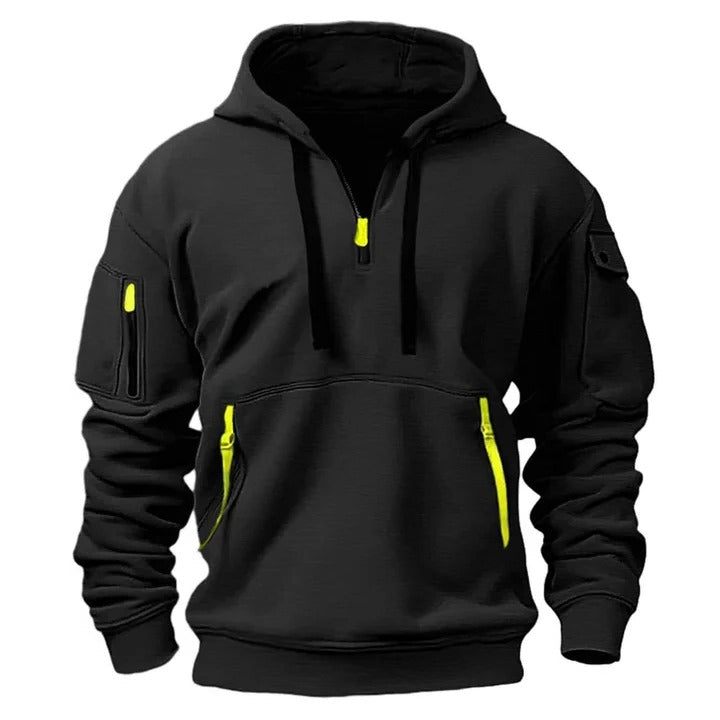 Half-zip hoodie for men - black
