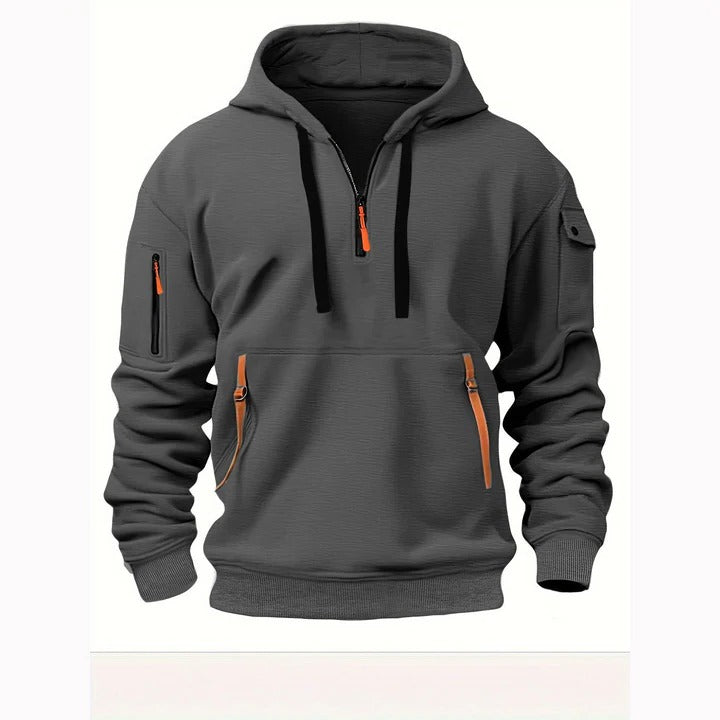 Half-zip hoodie for men - dark grey