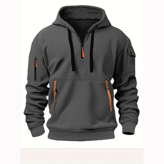 Half-zip hoodie for men - dark grey