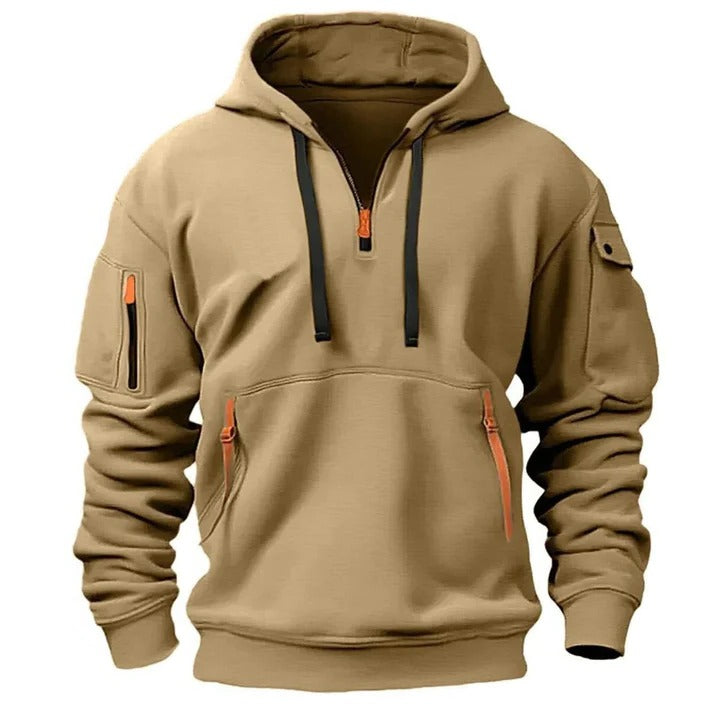 Half-zip hoodie for men - camel