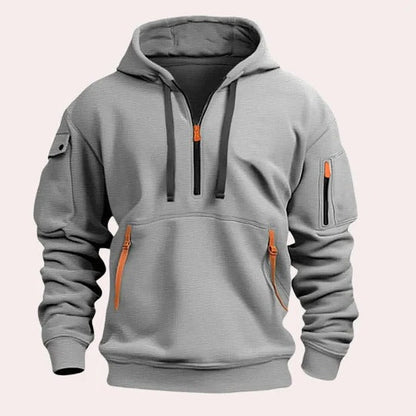 Men's half zip hoodie with chest pocket - gray
