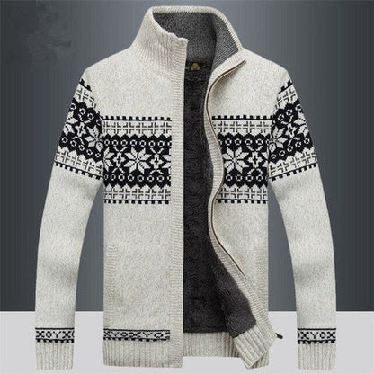 Men's nordic pattern full zip knit cardigan - white
