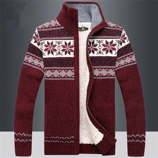 Men's nordic pattern full zip knit cardigan