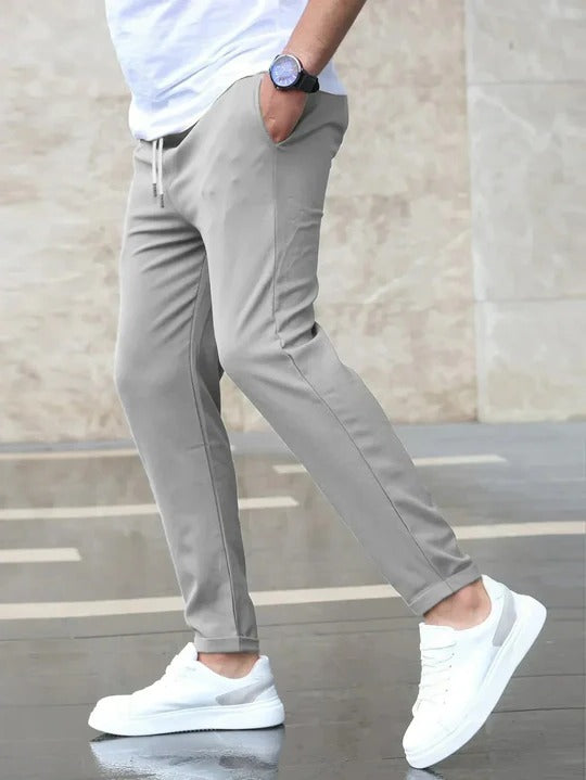 Men's stretch tapered pants with clean hem