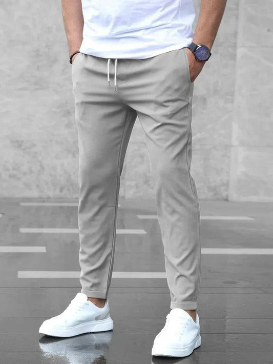 Men's stretch tapered pants with clean hem - gray