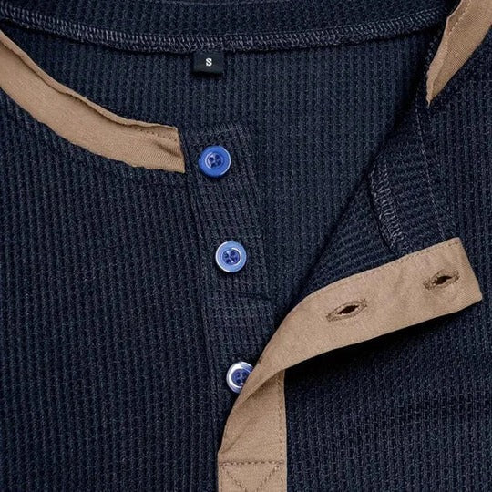 Men's long sleeve henley t-shirt with button placket