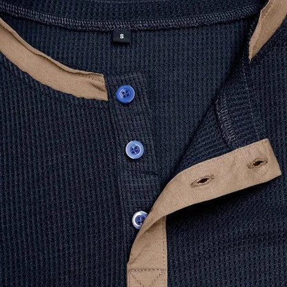 Men's long sleeve henley t-shirt with button placket